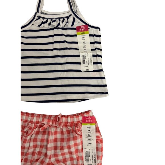 Okie Dokie Blue White Striped Tank Checkered Orange White Shorts Size 3M - Picture 2 of 2